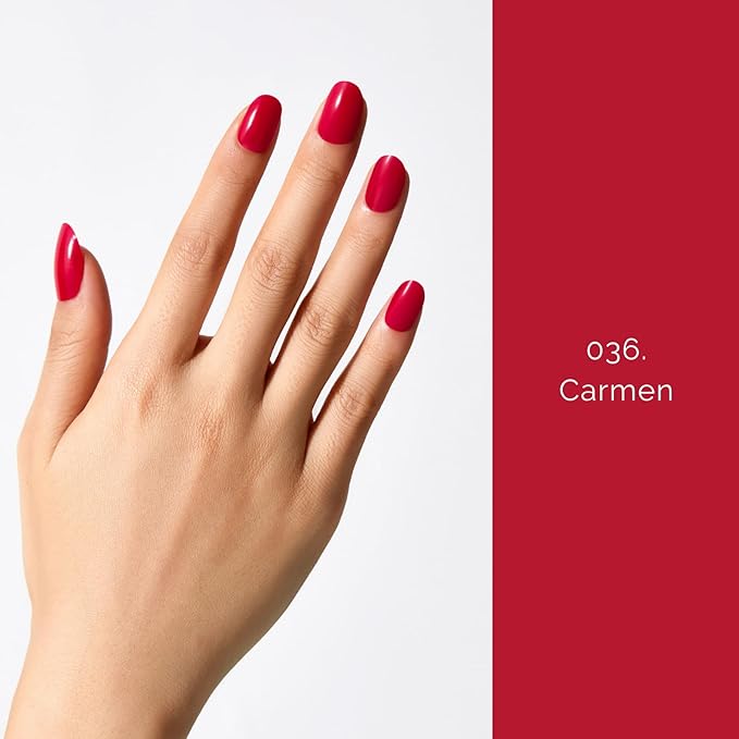 Semi Cured Gel Nail Strips - NAILOG 20 Pcs Red Nail Stickers Extra Long Wraps with Glossy Gel Finishing for Autumn Winter, Carmen