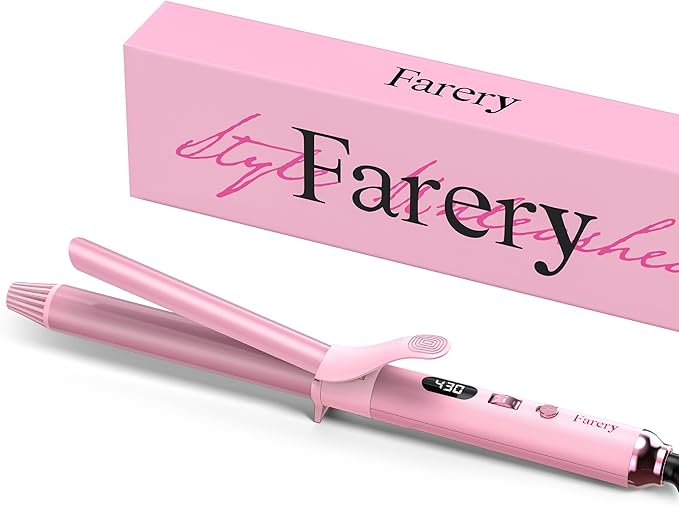FARERY Long Barrel Curling Iron 1 Inch, Extra Long Curling Iron for Thin Hair, Infused Argan Oil & Keratin, 11 Adjustable Temp, Include Clips & Silicone Pad, Pink