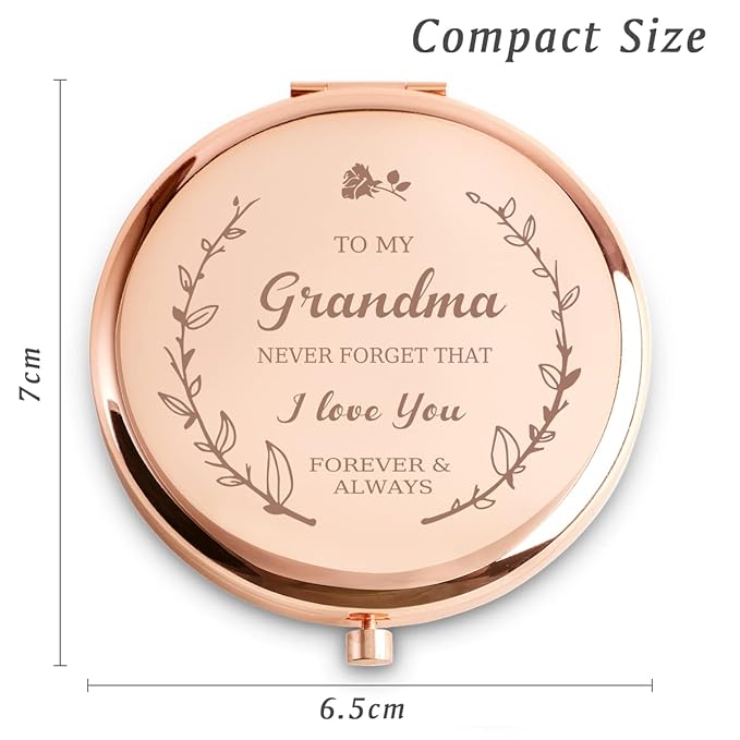 Personalized Gifts for Grandma, Sentimental Grandma Gifts for Birthday, Valentines Day, Custom Engraved Compact Mirror, Goodie Bag & Basket Stuffers for Grandmother