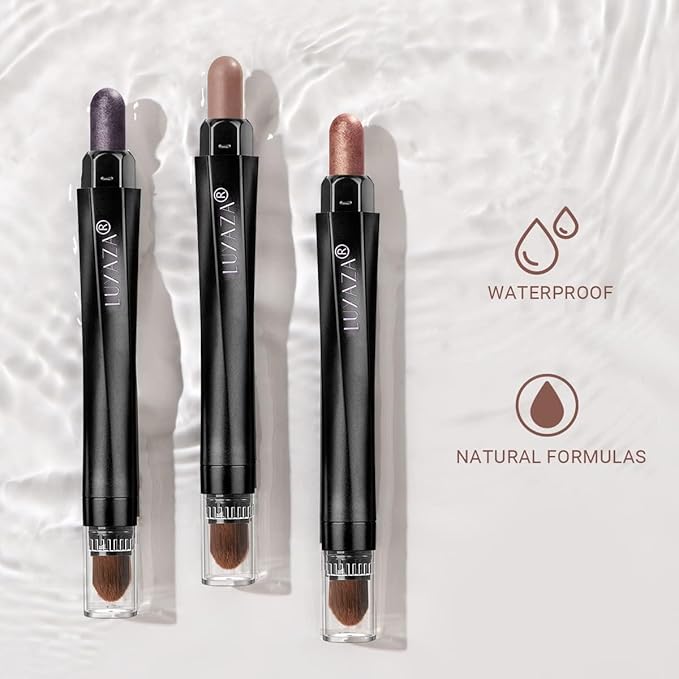 3Pcs Eyeshadow Stick Set, Matte And Shimmer Creamy Eyeshadow Pencil,Eye Brightener Stick,Nude Caramel Grayish Purple Shadow Sticks Set, Waterproof Long Lasting Smoky Highlighter Eye Makeup
