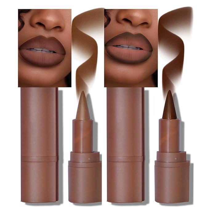 2-in-1 Gradient Lip Liner and Lipstick Lip Combo Set - Achieve Flawless Contour and Gradual Ombre Effect with Easy-to-Use Crayon Form and Cone Tip (01# Milk Tea & 06# Coffee Bean, 2 Count (Pack of 1))
