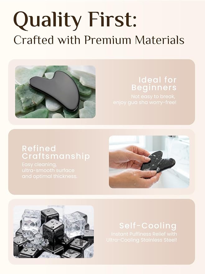 Rena Chris Gua Sha Facial Tools, Stainless Steel Guasha Tool for Acupuncture, Manual Massage Tool for Jawline Sculpting and Puffiness Reducing, Gua Sha Facial Massage Tool, Skin-Care Gift (Black)