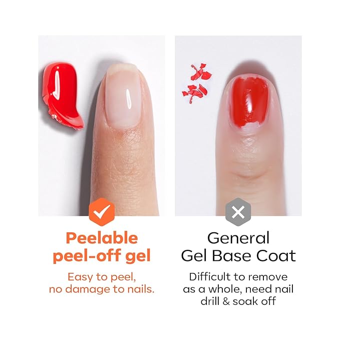 modelones Non-U V Peel off Gel Base Coat, Quick Dry Peelable Base Coat for Gel Nail Polish Beginner Friendly Gentle Protection for Thin & Weak Nails,10ml