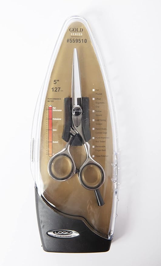 Cricket Logo Gold Series Pro Hair Cutting Scissors, 5" - Hair Scissors for Professionals & Barber, Convex Edge Blade, Forged Stainless Steel, Adjustable Tension, Ergonomic Grip