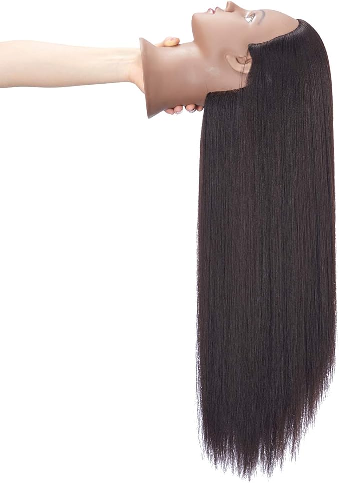 Hairingrid 26"-28" Mannequin Head Hair Styling Training Head Manikin Cosmetology Doll Head Synthetic Fiber Hair and Free Clamp Holder (Yaki-Black)