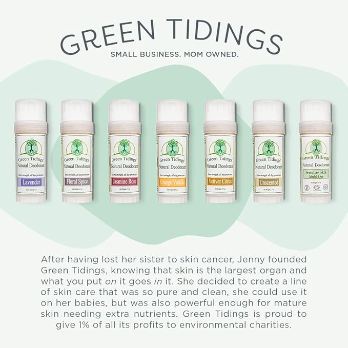 Green Tidings Natural Lavender Deodorant | Vegan, Organic for Men and Women, Fragrance Free & Aluminum Free, Underarm Antiperspirant (Lavender, 2.7 Ounces (3 Pack))