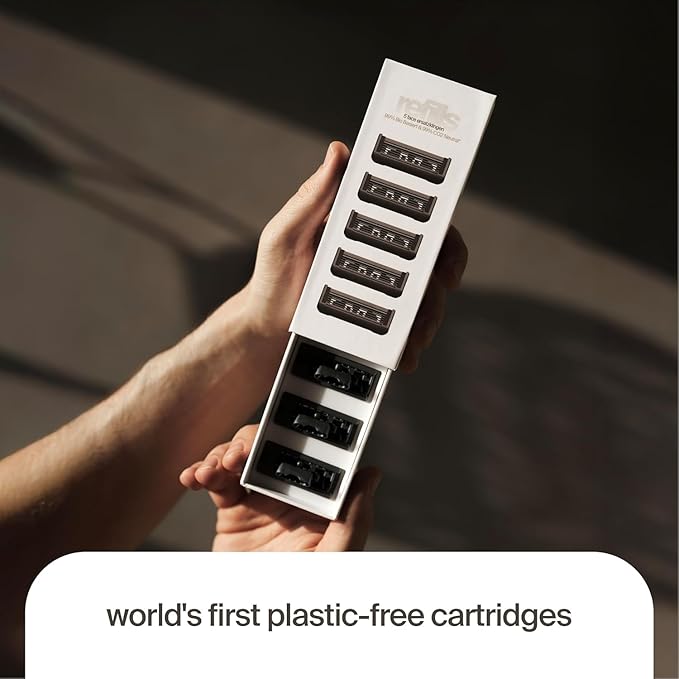 Pro – Plastic-Free Razor | 1 Handle + 2 Plastic-Free Cartridges With 5 Precision Blades | (Face)