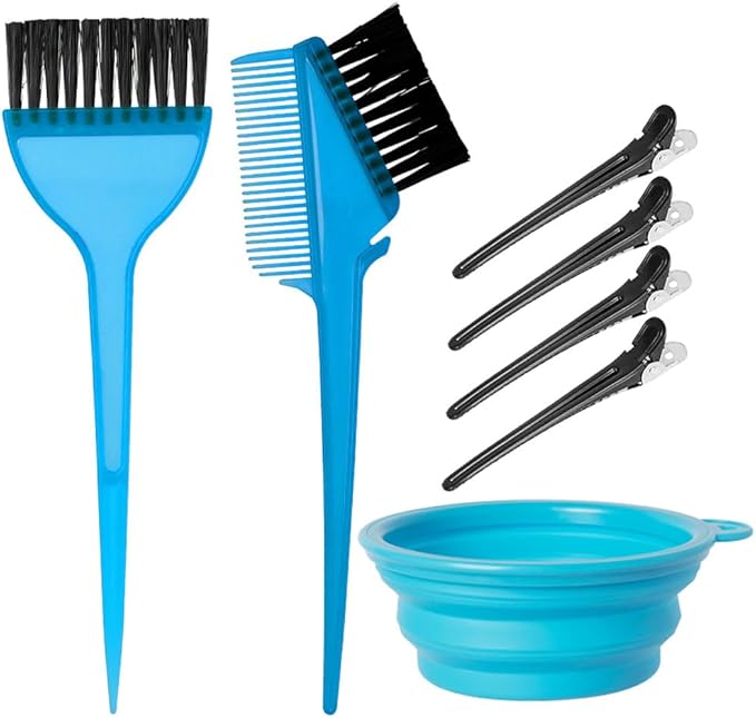 Hair Dye Color Brush and Bowl Set, Color Bowl Brushes Tool Mixing Bowl Kit Tint Comb for Hair Tint Dying Coloring Applicator (Blue)