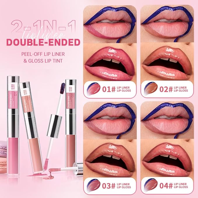 Peel Off Lip Liner & Gloss,Long-Lasting Smudge-Proof Warm Caramel Nude Lip Tint&Lip Stain Liner Hydrating High Shine Gloss for Defined, Fuller Nude Lips Waterproof, Transfer-Proof Soft Glam Lip Makeup
