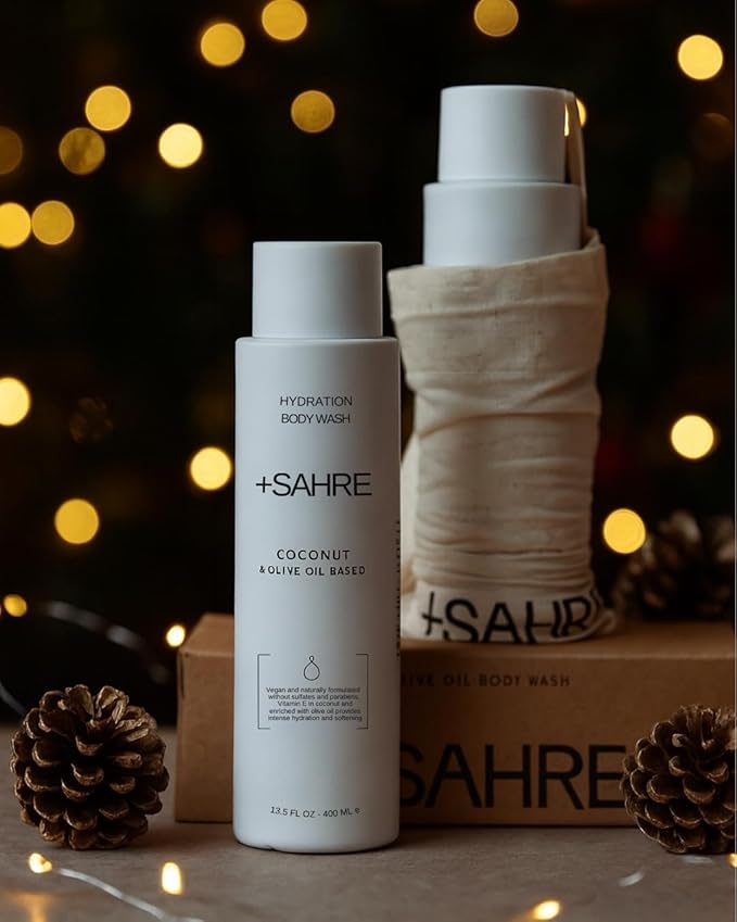 +SAHRE Natural Body Wash – Olive Oil & Coconut | Antioxidant-Rich | Vegan, Paraben-Free | 13.5 fl oz