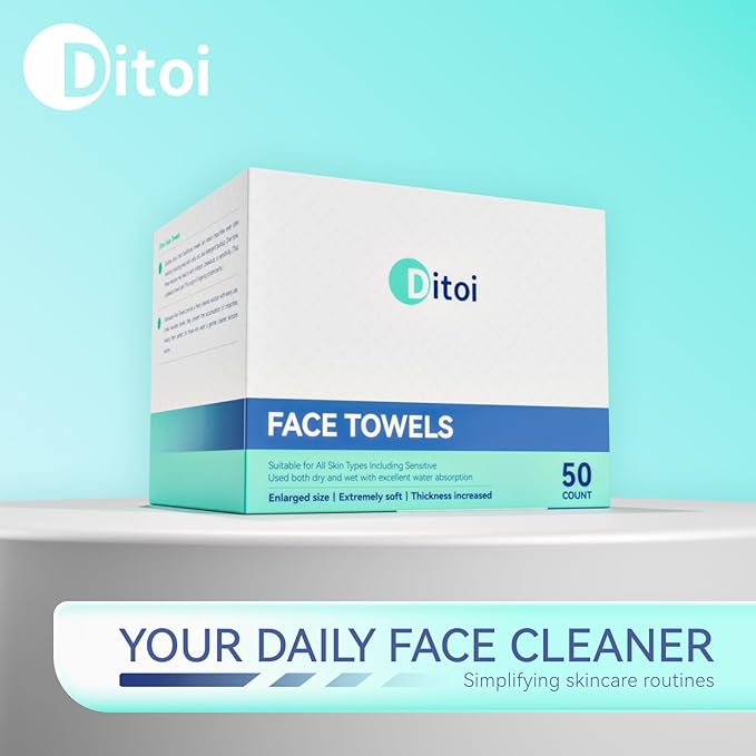 Ditoi Disposable Face Towels,Ultra Thick Face Towelettes XL, Lint-Free Facial Wipes for Makeup Removal & Gentle Skin Care,50 Count, 10"×12", Pearl-textured