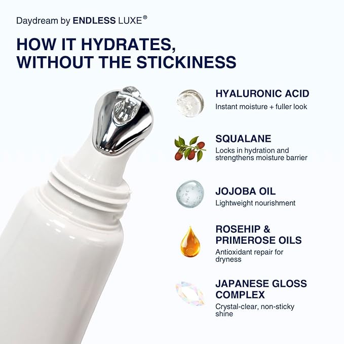 Endless Skin - Daydream - Natural Vanilla Flavor Lip Balm with Jojoba Oil, Hyaluronic Acid and Squalane - Ultra Glossy Finish that Nourishes and Hydrates Your Lips - Vegan and Paraben Free - 15ml