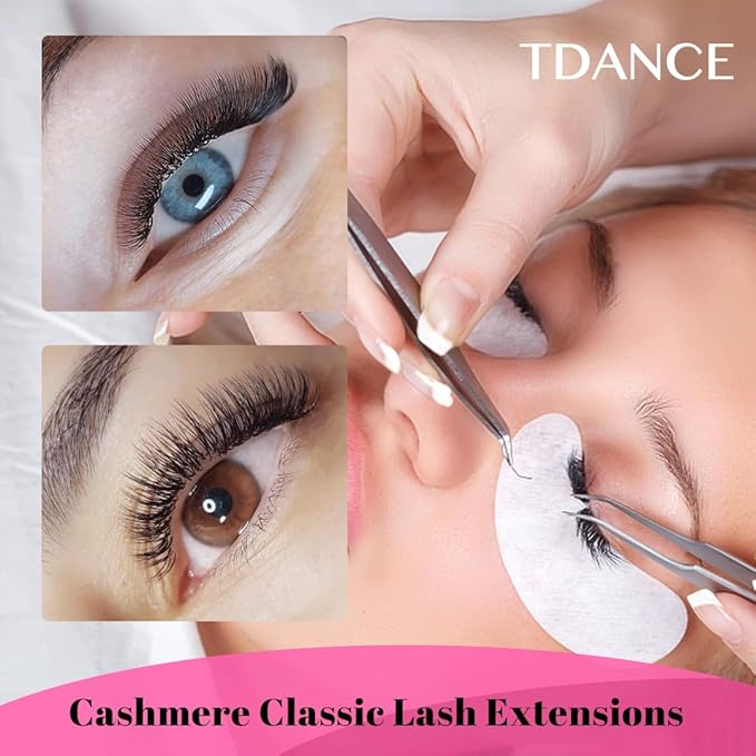 TDANCE Cashmere Lash Extensions Super Soft Classic Lash Extensions D Curl 0.03mm Thickness 16mm Single Length Individual Eyelash Extensions for Professional Salon Use(0.03-D,16mm)
