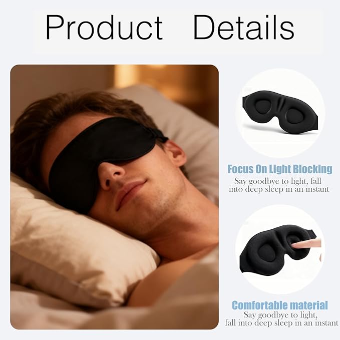 VITASERENA Sleep Mask Eye Mask for Travel Essentials, for Men & Women,Cover Luxury Blindfold Eyes,Plane Airplane Light Adjustable Blocking Weight Air Light-Blocking,Gentle Traveling,Natural Blackout