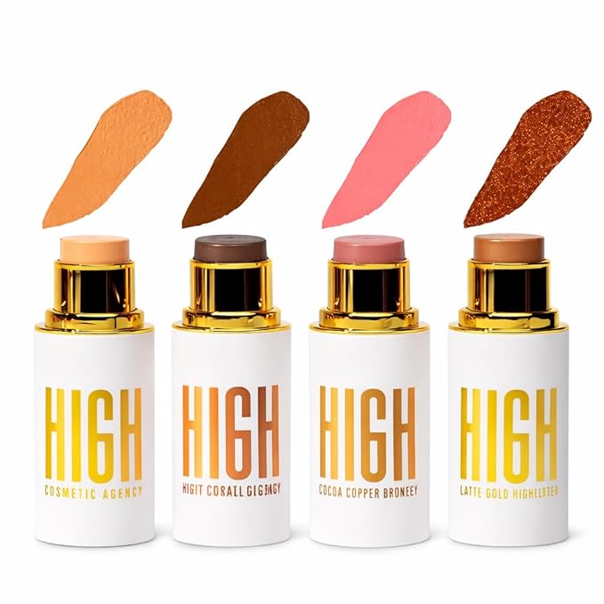 Copper Contour Collection – Cream Contour Set with Light Bronzer, Hot Coral Blush, Cocoa Copper Bronzer & Latte Gold Highlighter Vegan