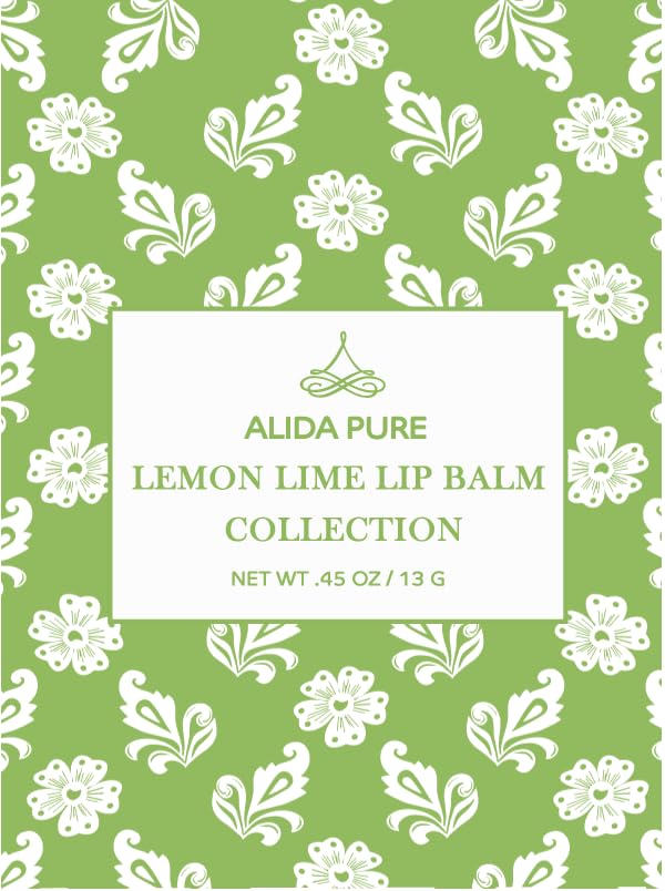 ALIDA PURE Lemon Lime Lip Balm Collection, Vegan Set, Bees Wax Free, Organic Jojoba and Avocado Oil, Vitamin E, Moisturizer For Dry Cracked Lips, 3 Tubes of Lip Balm per Set