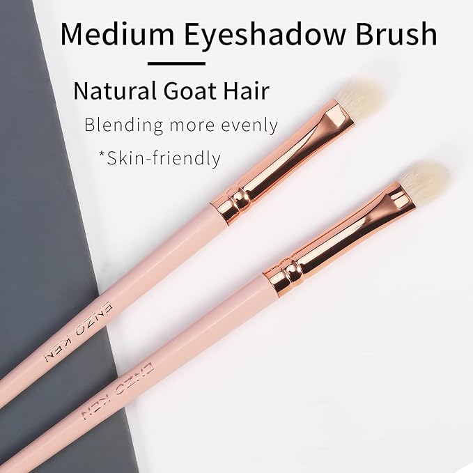 ENZO KEN Medium Smudge Eye Shadow Brush - Natural Goat Hair Eyeshadow, Shader and Smudge Brush. Single, Pink. E403M