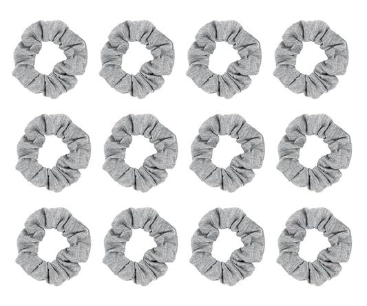 12pcs Cotton Hair Scrunchies Single Jersey Solid Color Ponytail Holders Elastic Hair Ties for Women Accessories (Light Grey)