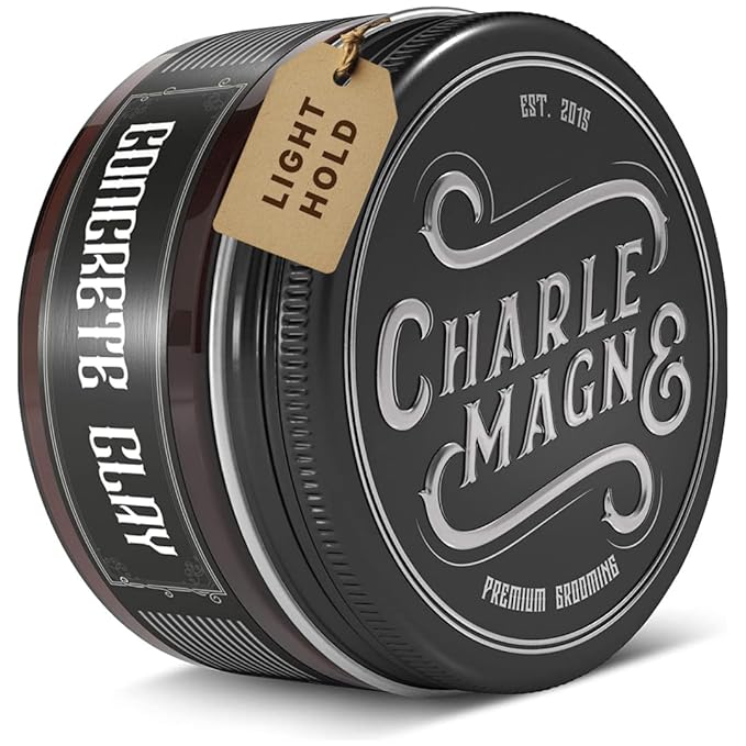 Charlemagne Hair Clay Pomade - 100 ml, Leather Scent - Matte Wax Styling Cream & Texture Clay for Men - Water Soluble Barber Hair Styling Product (100 ml (Pack of 1), Light Hold)