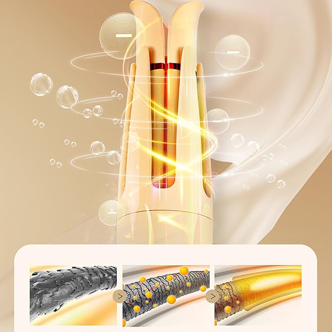 Automatic Hair Curling Iron Automatic Hair Curler Automatic Rotating with 3 Temperature Sets, Anti-Scald, Anti-Tangle Auto Curling Iron Rotating, Yellow