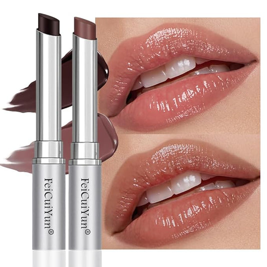 2Pcs Black & Nude Brown Honey Tinted Lip Stain Lip Balm Lip Gloss Lipstick, Sheer Hydrating Lip Stains Tint, Moisturizing Lip Color for All Skin Tones, Nourishing Lip Balm with Natural Black Cherry