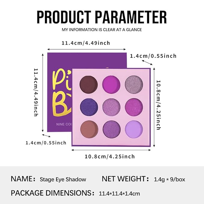 9-Color Purple Eyeshadow Palette – Matte, Shimmer & Glitter Shades in Magenta, Lavender, Lilac, Violet & Taupe, High Pigment Long-Lasting Waterproof Blendable Eye Makeup for Bold & Creative Looks