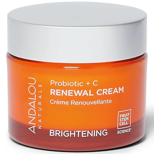 Andalou Naturals Probiotic + Vitamin C Renewal Cream - Complexion Enhancing Hydrating Face Moisturizer - Helps Promote Firmer Skin & More Even Tone - Lightweight, Non-Greasy Formula - 1.7 Oz