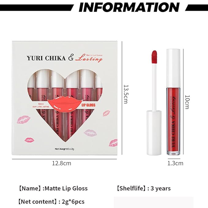 6 Color Set Matte Finish Velvet Lip Stain,Waterproof Gloss,Highly