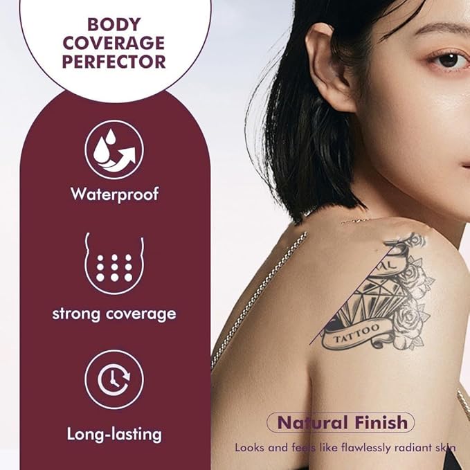 Body Makeup, Body Coverage Perfector & Complexion Perfector with Powder puff, Sweat-Resistant Transfer-Resistant Leg & Body Foundation, Tattoo Cover Up, Natural Radiant Finish,60ml-(1pc)