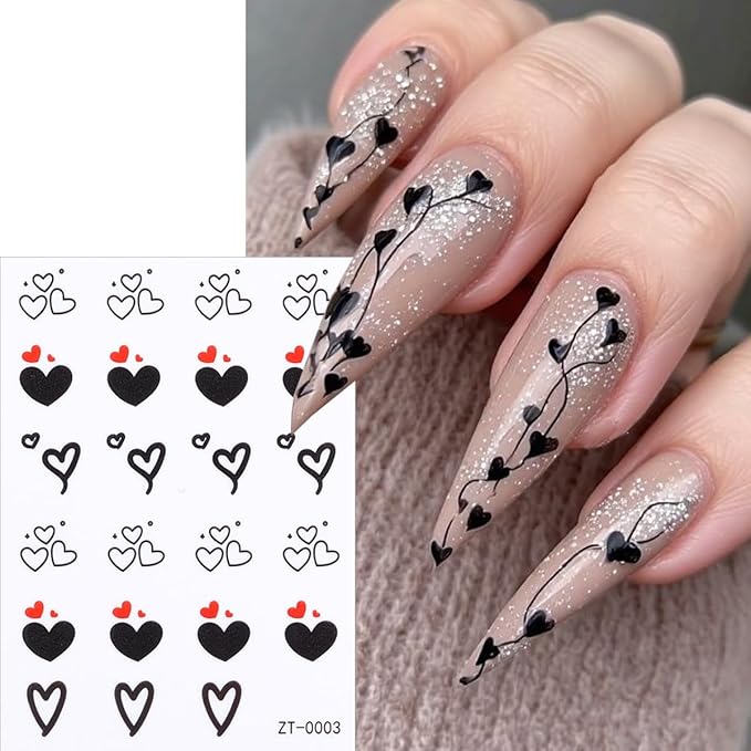 10 Sheets Heart Nail Stickers Valentines Nail Decals 3D Self-Adhesive Various Styles of Heart-Shaped Nail Art Stickers Valentine's Heart Stickers DIY Manicure Decoration for Women