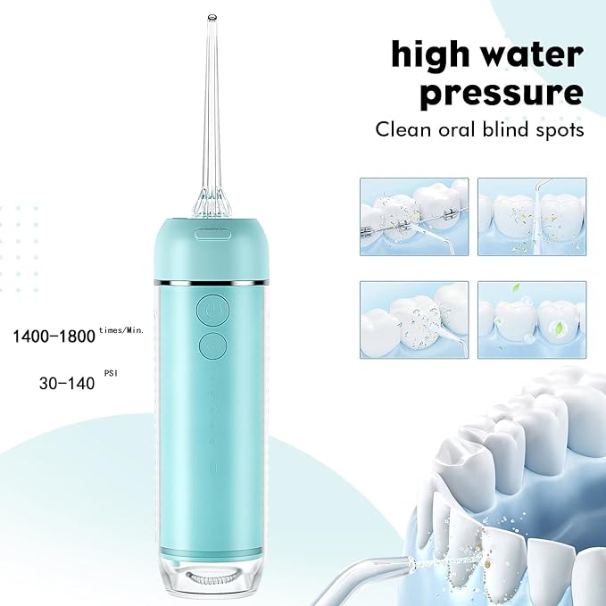 Powerful Portable Cordless Water Dental Flosser: Rechargeable [2000 mAh Li-ion] Mini Oral Irrigator Travel & Home Machine Cleaner Large Vol Telescopic Tank 5 Modes IPX7 Waterproof Electric Teeth Pick