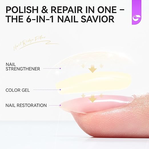 gelike ec Nail Hardener and Strengthener Polish: Milky Apricot Ridge Filler for Peeling Weak Nails Fast Dry Nail Growth Treatment Long Lasting Glossy Finish for Women Home DIY 15ml