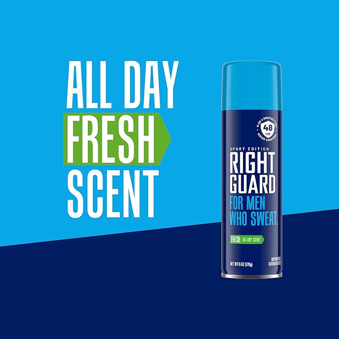 Right Guard Sport Fresh Scent Antiperspirant & Deodorant Spray - 4-in-1 Protection Spray Deodorant For Men, Blocks Sweat, 48-Hour Odor Protection, Quick-Drying, & Long-Lasting, 6oz