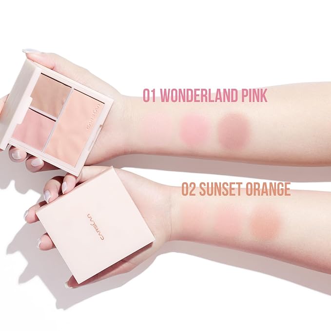 3 Colors Blush Palette For Cheek Makeup, Matte Sunset Orange, 0.37Oz