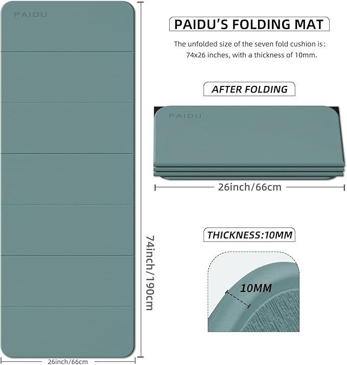 Foldable Fitness Yoga Mat | 2/5" (10MM) Extra Thick | SGS Certified Non-Slip TPE | 75x26" Extra Long-Wide | Portable & Easy Store | for Yoga, Pilates, Home Gym & Full-Body Workouts