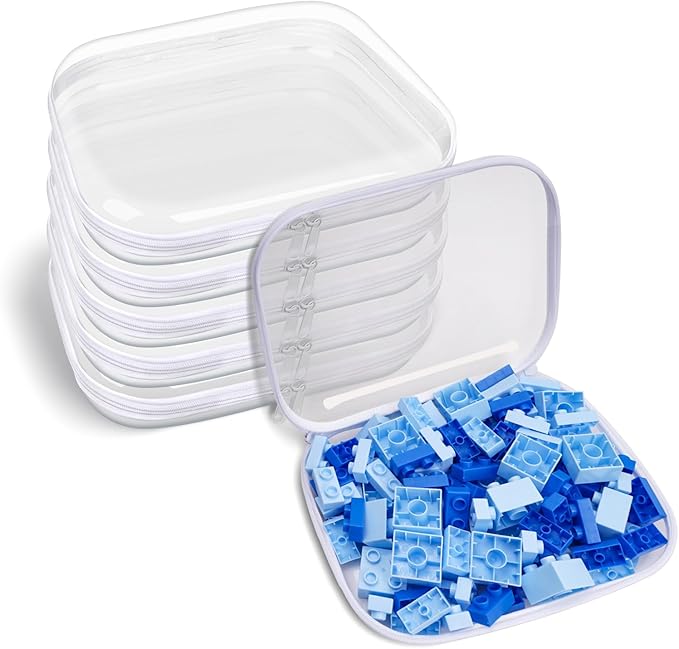 SXS LACONIC Clear Hard Plastic Zipper Case,Transparent Double Zippers Hard Pouch with 6pcs,Portable Travel Organizer Bin for Toy Storage