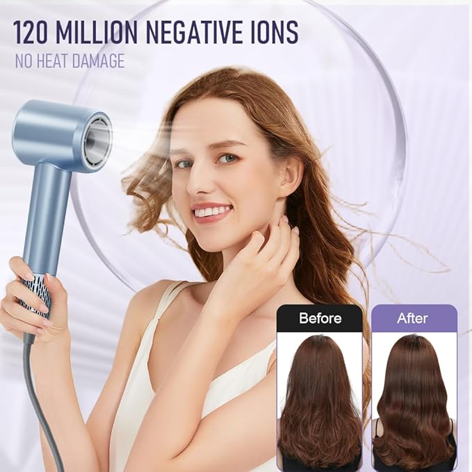 Hair Dryers,UOUOM Travel Hair Dryer, Low Noise,Compact Hair Dryers for Women, 120M Ionic Hair Dryers with Magnetic Attachments, Fast-Drying for All Hair Types
