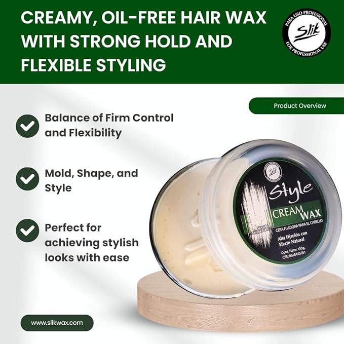 SLIK Cream Wax Strong Hold Hair Styling Wax 140g / 5oz - Flexible, Smooth Finish, Easy Wash Out - Perfect for Men, Women, Teens, and Kids