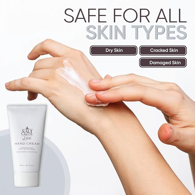 Salt Cellar Spa Dead Sea Mineral Hand Cream, Pack of Three, Moisturizer Lotion for Dry, Cracked Skin Enriched with Glycerin, Olive Oil, Paraben Free, Fast Absorbing, 5.1 FL oz (150 ml)