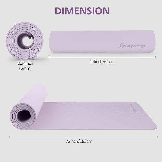 Yoga Mat Non Slip, 72"L x 24"W x 0.24"/0.32"TH, Anti-Tear Exercise Mat with Carrying Strap and Bag, Pro TPE Yoga Mats for Women, Workout Mats for Home, Pilates and Floor Exercises