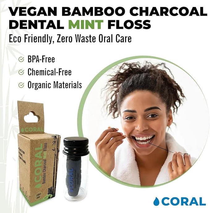 Biodegradable Bamboo Charcoal Dental Floss Natural Candelilla Wax 30M Peppermint Essential Oil Eco Friendly Biodegradable