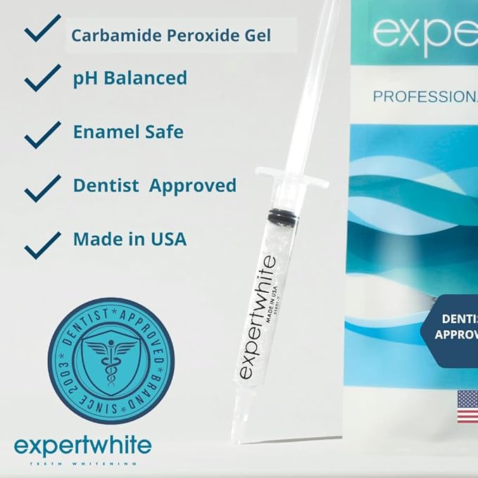 Teeth Whitening Gel Refills (6-gels). Made USA. 44 percent Carbamide Peroxide Tooth Bleaching Gel bleach For Invisalign style trays, Dental Grade Tooth Whitener. 6 syringes