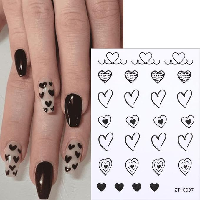 10 Sheets Heart Nail Stickers Valentines Nail Decals 3D Self-Adhesive Various Styles of Heart-Shaped Nail Art Stickers Valentine's Heart Stickers DIY Manicure Decoration for Women