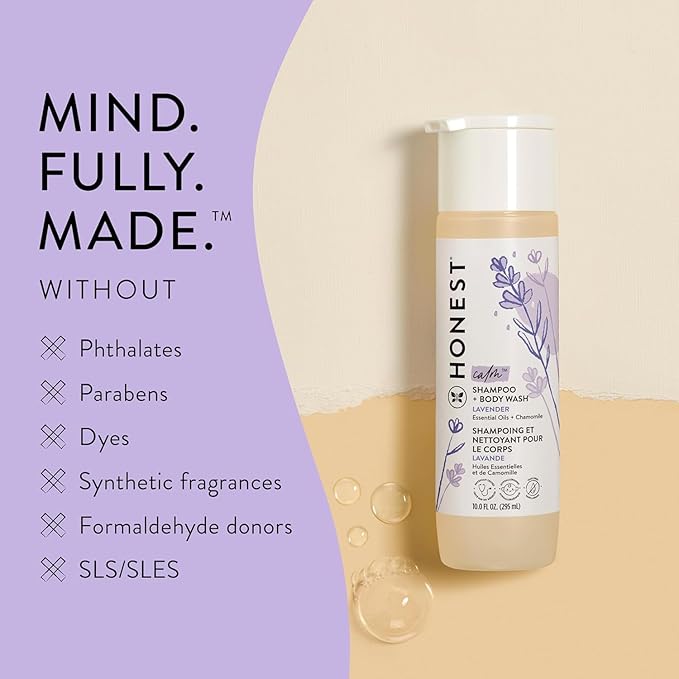 The Honest Company Silicone-Free Conditioner & 2-in-1 Cleansing Shampoo Body Wash Duo Gentle for Baby, Naturally Derived, Lavender Calm, 20 fl oz