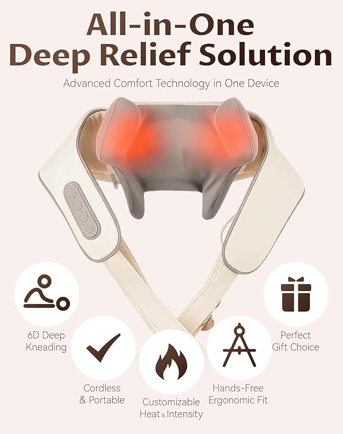 Neck Massager with Heat,Therapexa Neck Massager & Shoulder,6D Shiatsu Back Massager for Pain Relief Deep Tissue,Massager for Shoulder, Leg, Muscle Soreness(Khaki)