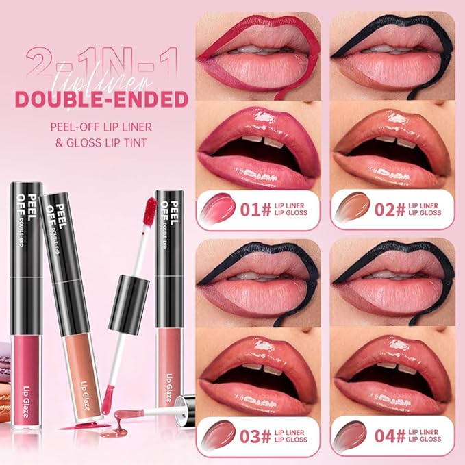 Peel Off Lip Liner & Gloss – Long-Lasting Smudge-Proof Mocha Cocoa Lip Tint & Lip Stain Liner with Hydrating High Shine Gloss for Defined, Fuller Brown Nude Lips – Waterproof Soft Glam Lip Makeup