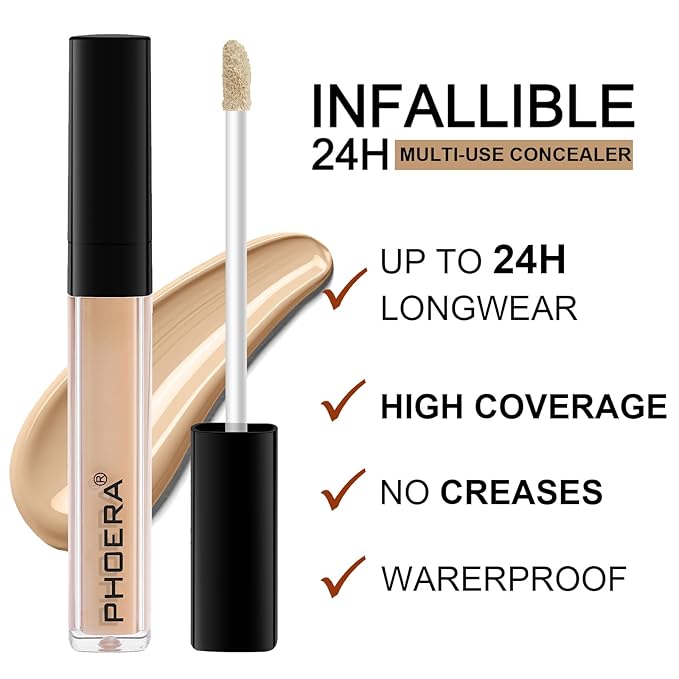 PHOERA Concealer, Lightweight, Full Coverage, Long Lasting, Corrects, Hydrates, Highlights, Matte Finish, All-Day Wear,with Concealer Brush (103#BEIGE)