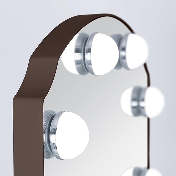 Zadro Scalloped Edge Hollywood LED Vanity Mirror, 12 Dimmable Bulbs, 3 Color Temperatures, 360° Rotation, Angle-Adjustable Tilt, USB-C Plug-in, Large 12" x 19", 1X Viewing Area (Chocolate)