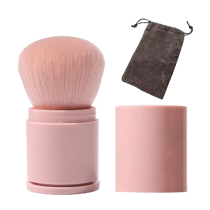 GUOXIAONIU Retractable Makeup Brush, Kabuki Powder brush, Premium Retractable Kabuki Brush, Travel Blush Brush for Bronzer, Setting and Powder Makeup, Essential Tools for Flawless Makeup Application