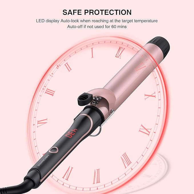 MEGAWISE Unlock Your Hair's Potential with MegaWise Pro Curling Iron: 1 1/4 inch Ceramic Barrel, 60s Fast Heating, Anti-Scald Grip, and Complete Styling Kit for Effortless Glamour!